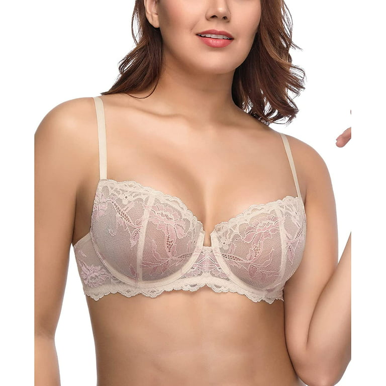  Deyllo Womens Sexy Lace Bra Plus Size Underwire Embroidered Unlined  Bra Non Padded