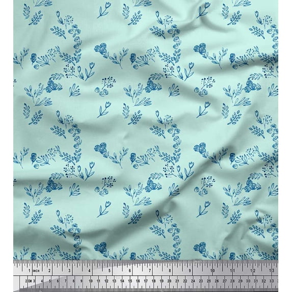 Soimoi Green polyester Crepe Fabric Leaves & Ranunculus Floral Print Sewing Fabric Yard 42 Inch Wide