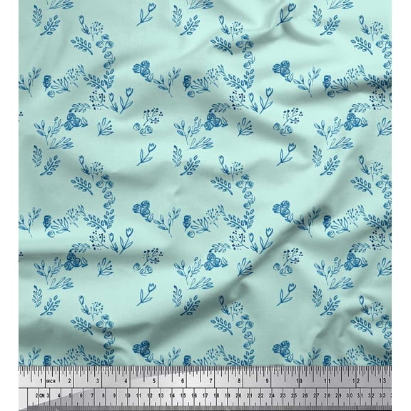 Soimoi Green Cotton Duck Fabric Leaves & Ranunculus Floral Printed Craft Fabric by the Yard 42 Inch Wide