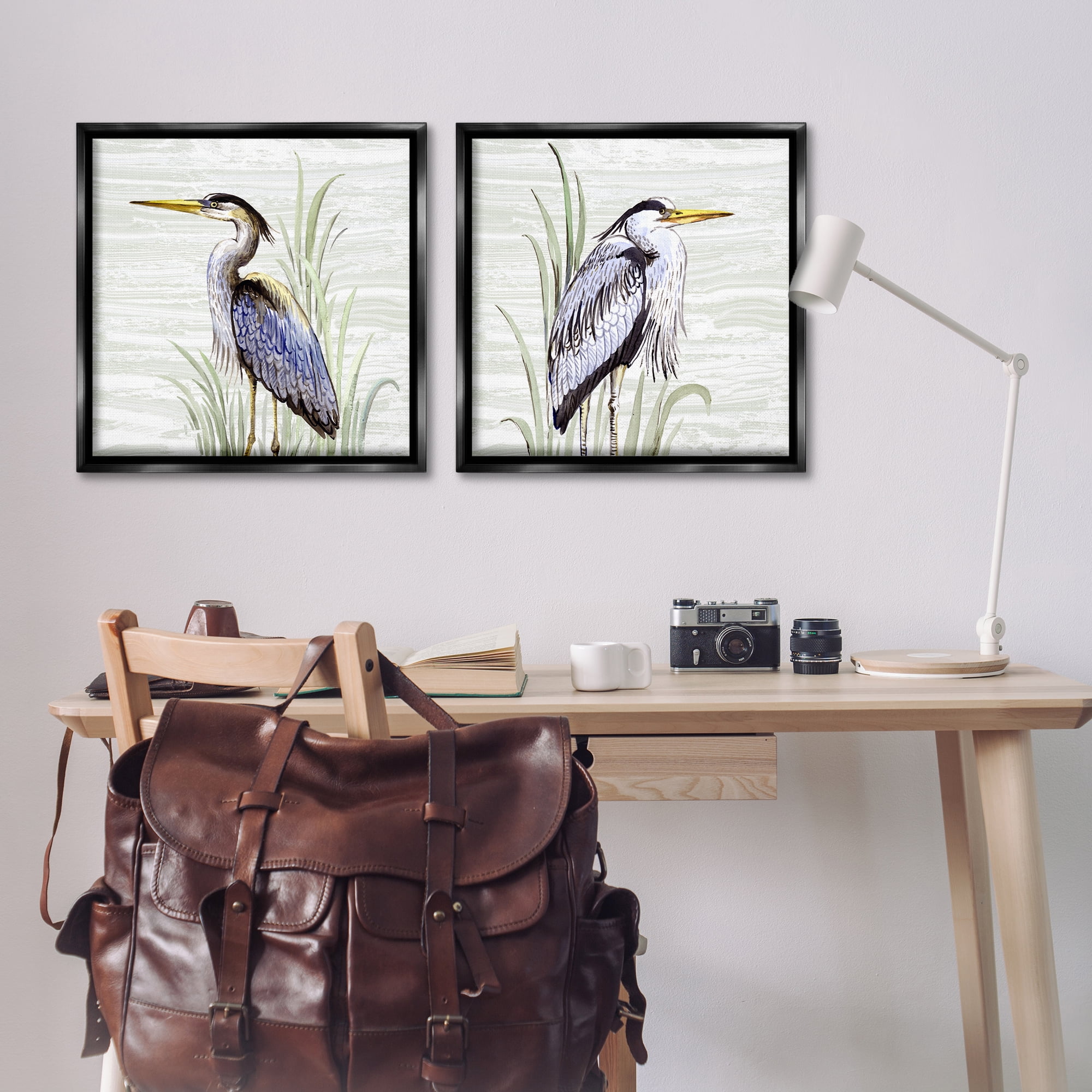 Stupell Industries Coastal Birds on Birch Animals Painting Black Floater Framed Canvas Art Print Wall Art, 25 x 25, Set of 2