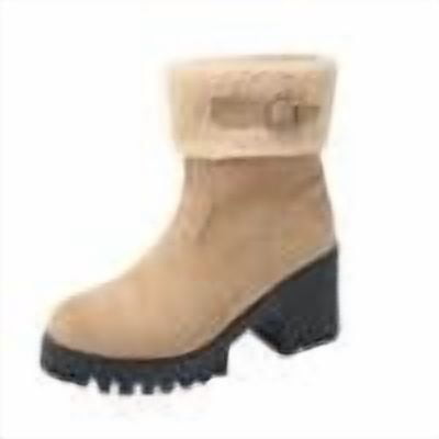 Cadancy Winter Boots for Women Fashion Suede Chunky Heel Fleece Lined Slip On Ankel Booties Round Toe Buckle Fuzzy Warm Shoes Outdoor Comfortable Snow Boot