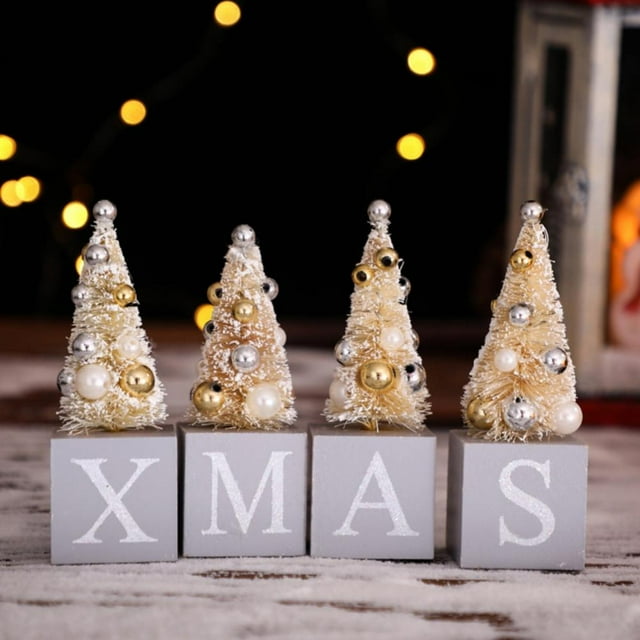 Baywell 4 Pack Mini Christmas Tree for Table Decor with Joy Sign, Small