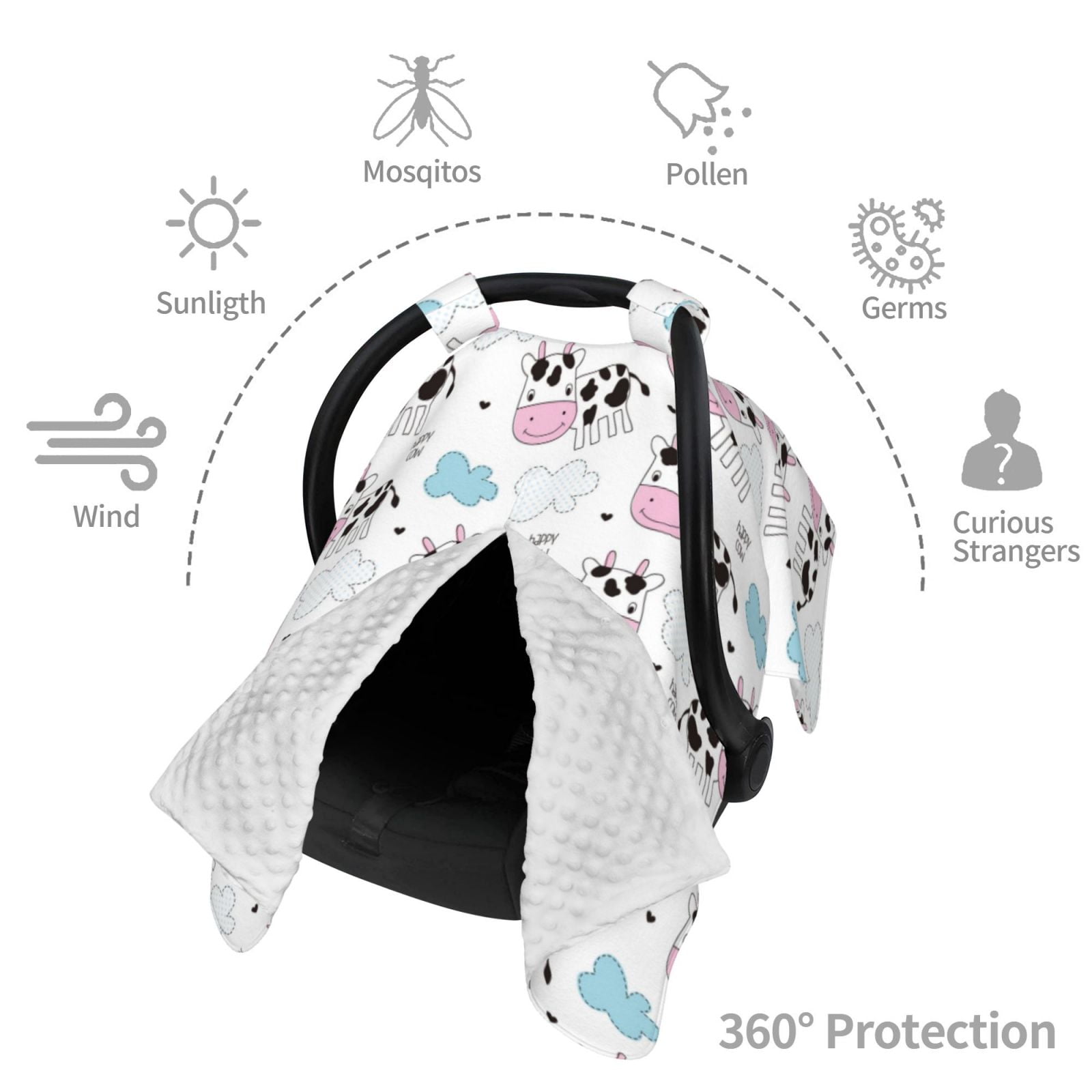 Car Seat Cover Baby - Simple Funny Cute Cow Breathable Infant Car Seat Cover for Baby Carseat, Lightweight Comfort Baby Essentials Must Haves Newborn Stuff for Girl Boy