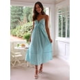 thumbnail image 5 of Women'S Summer V-Neck Maxi Dress Striped Holiday Bohemian Beach Spaghetti Strap Sundress Back Tie Blue L, 5 of 9