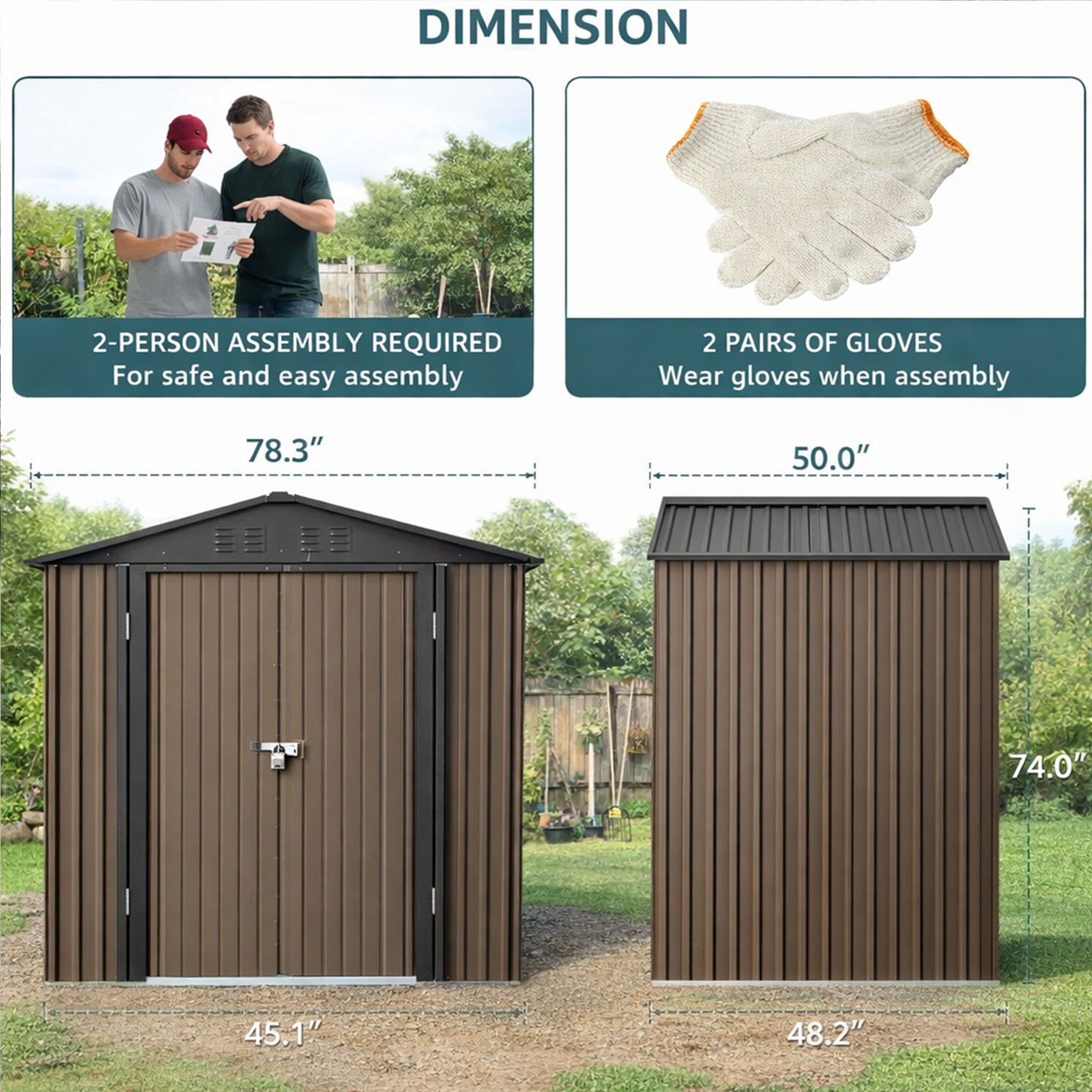 6' x 4' Outdoor Storage Shed, Weather-Resistant Iron Garden Shed with Lockable Double Doors for Backyard/Patio/Lawn, Brown