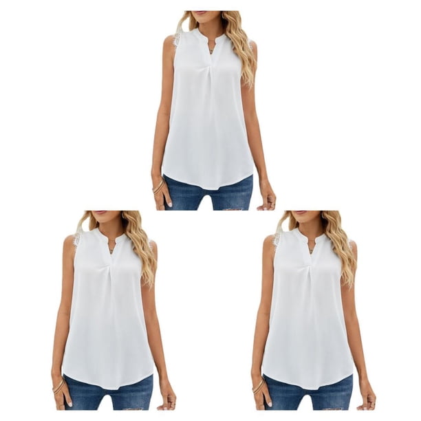 Qarigey Blusa sin mangas para mujer, camiseta sin mangas suelta, chaleco con cuello en V para mujer de oficina, Top Sexy de verano, regalos de Type1 NO1