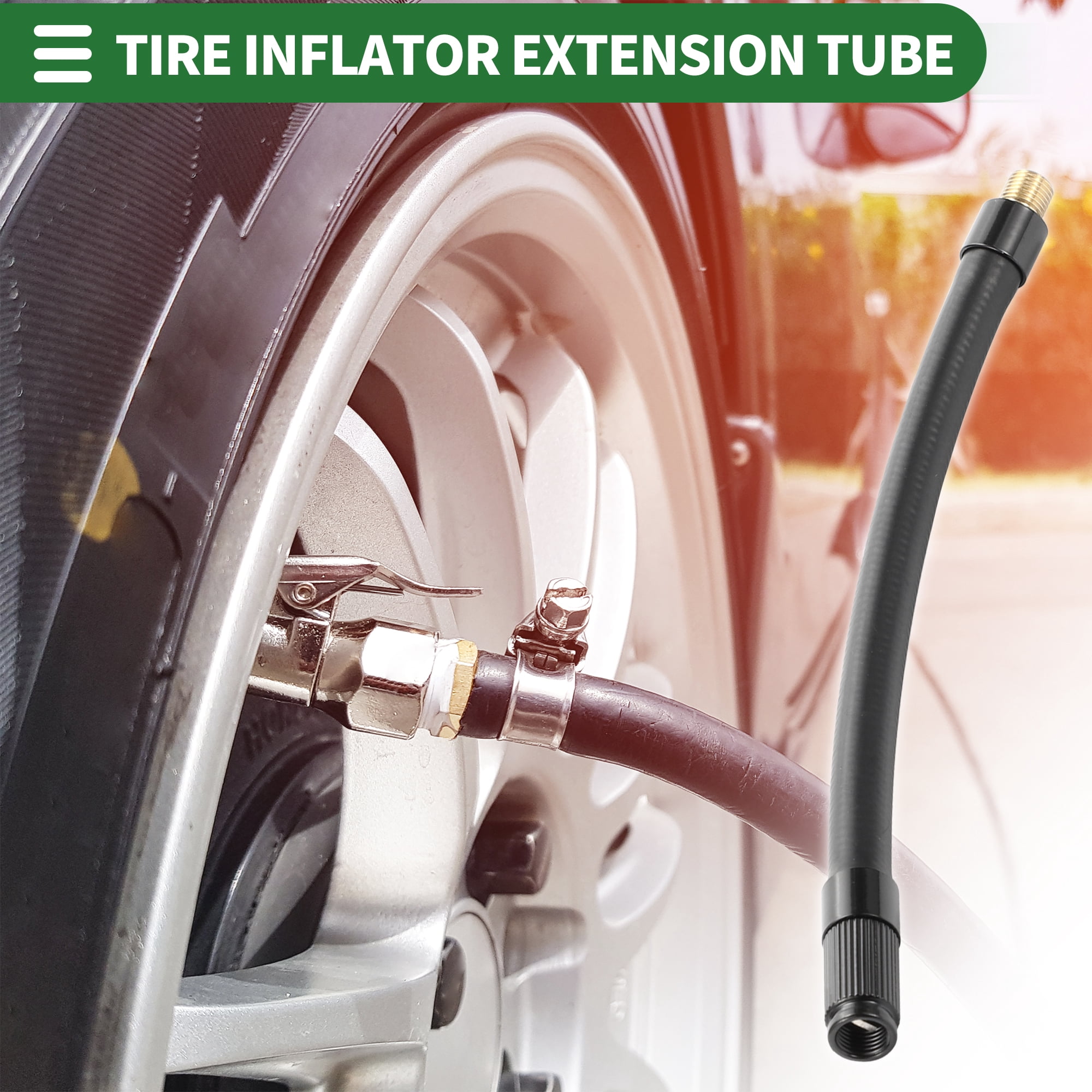 Unique Bargains Tire Inflator Extension Tube Air Pump Hose Adapter 6.30inch Rubber