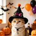 thumbnail image 6 of Pet Halloween Witch Hat, Mini Pointed Dog and Cat Costume with Bow, Spooky Fuzzy Ball Headwear with Chin Strap for Holiday Photos, 6 of 6