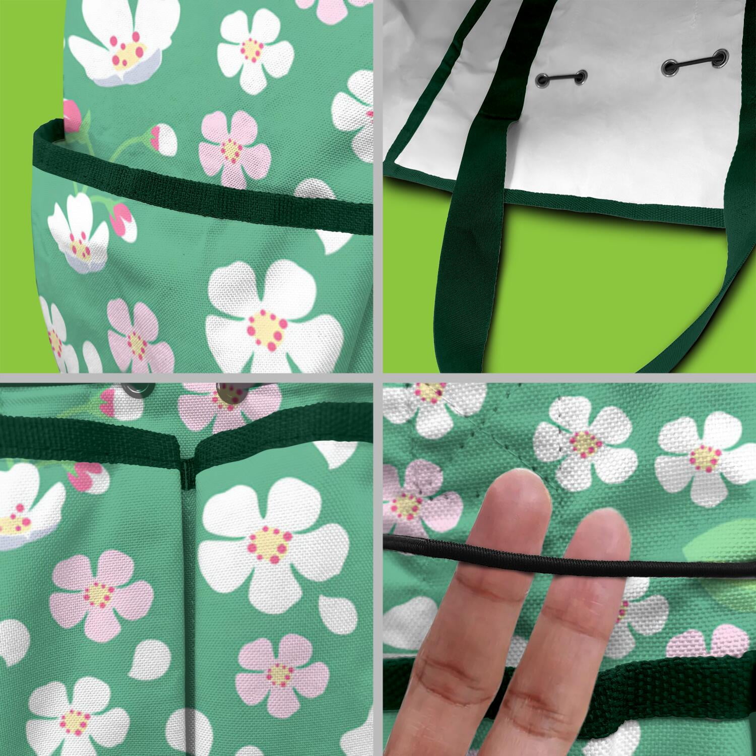 Bright Flowers Garden Tools Bag, Water-proof Oxford Garden Tote Home Organizer Gardening Tool Bag Kit Holder with 8 Pockets for Indoor and Outdoor Gardening(Tools Not Included)