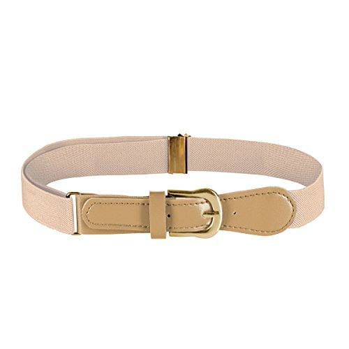 FIT RITE Kids Elastic Adjustable Belt with Leather Closure (Khaki)
