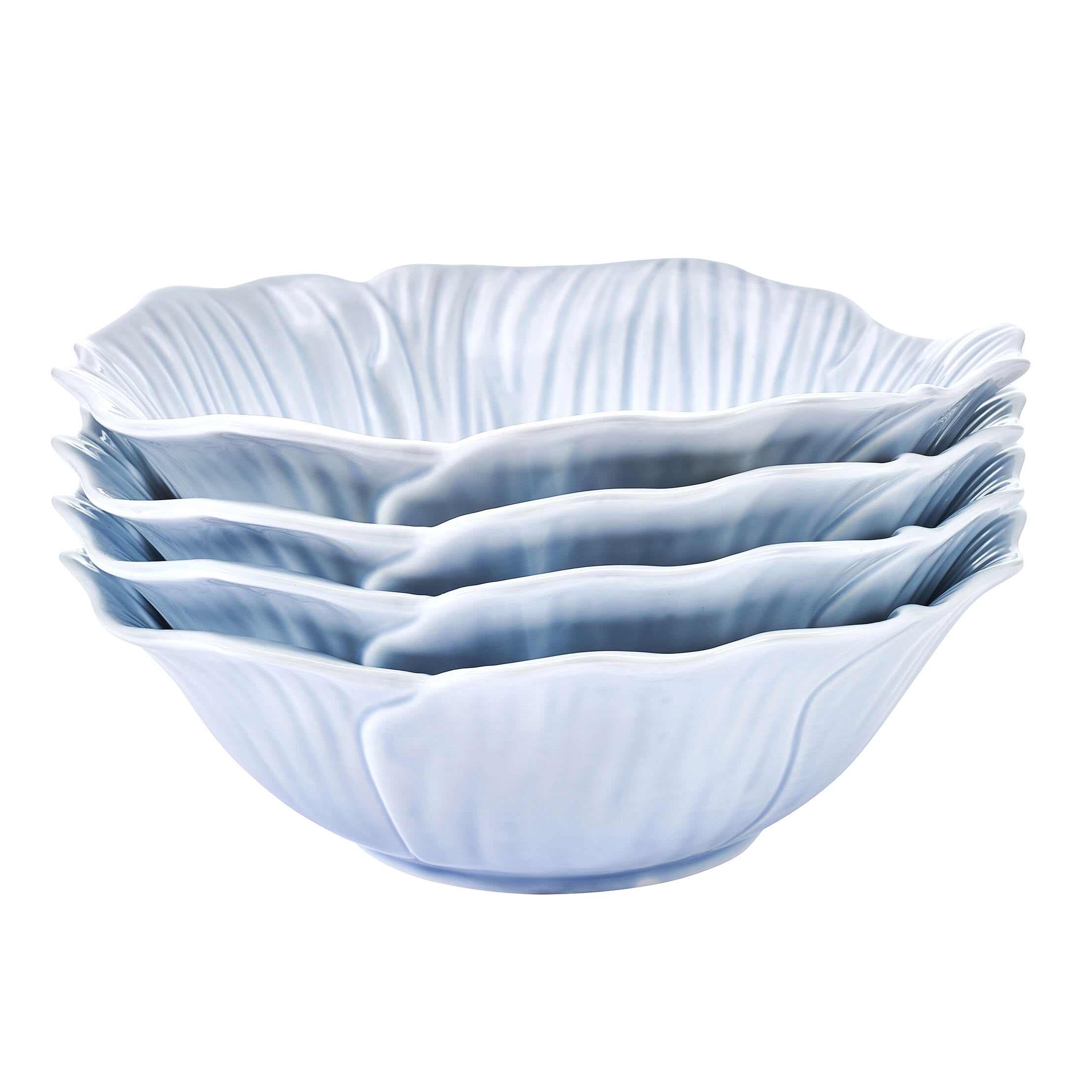 Beautiful by Drew Barrymore Embossed Flower Stoneware 31.5 fl oz Pasta Bowl Set, 4 Piece, Blue