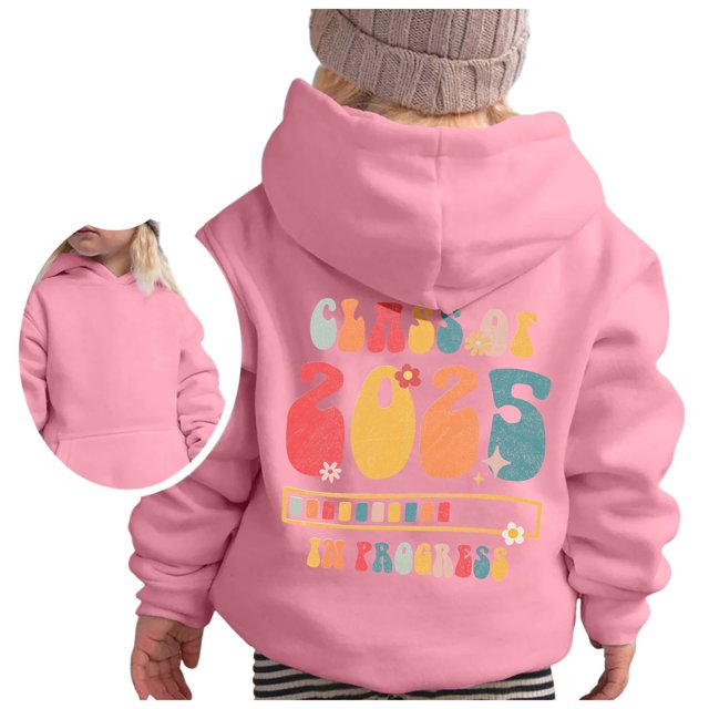 MEZZALL Senior 2025 Enfants Chandail en Molleton Imprimé Coloré Col Rond Manches Longues à Capuche chandail Élégant pour Tout-Petits Usage Quotidien, Rose Clair, 11-12 Ans