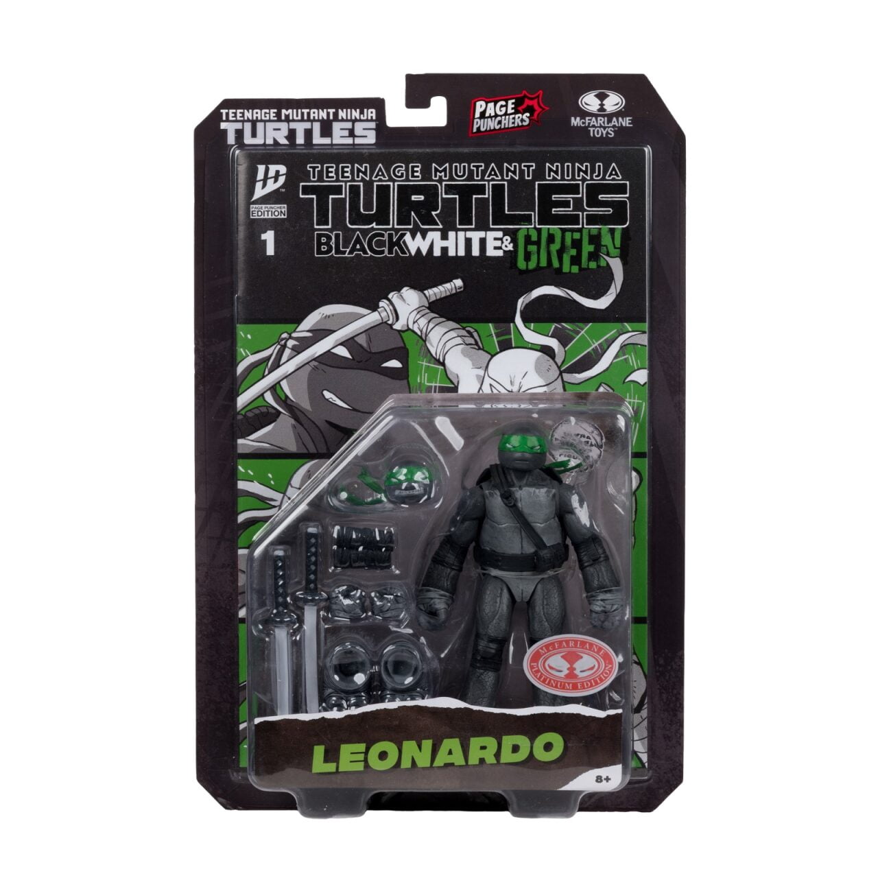 Teenage Mutant Ninja Turtles (Page Punchers) Leonardo (Black, White & Green) 5" Action Figure w/Comic - McFarlane Toys