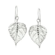 Ross-Simons Sterling Silver Leaf Drop Earrings With Black Diamond Accents for Female, Adult