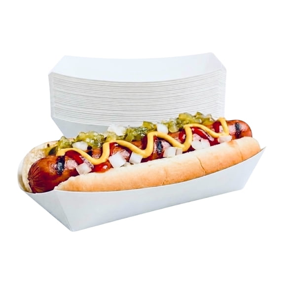 The Baker Celebrations 50-Pack White Paper Hot Dog Trays – Disposable, Recyclable, Biodegradable, Made in USA