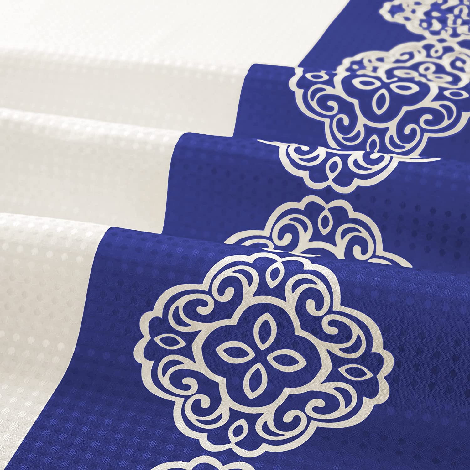 15 Piece Bathroom Shower Curtain Set with Matching Memory Foam Bath Rugs. 2 Solid Navy Blue Beige Color Modern Design None-Slip Bath Mats Includes12 Roller Ball Hooks Style Carrie (Navy)