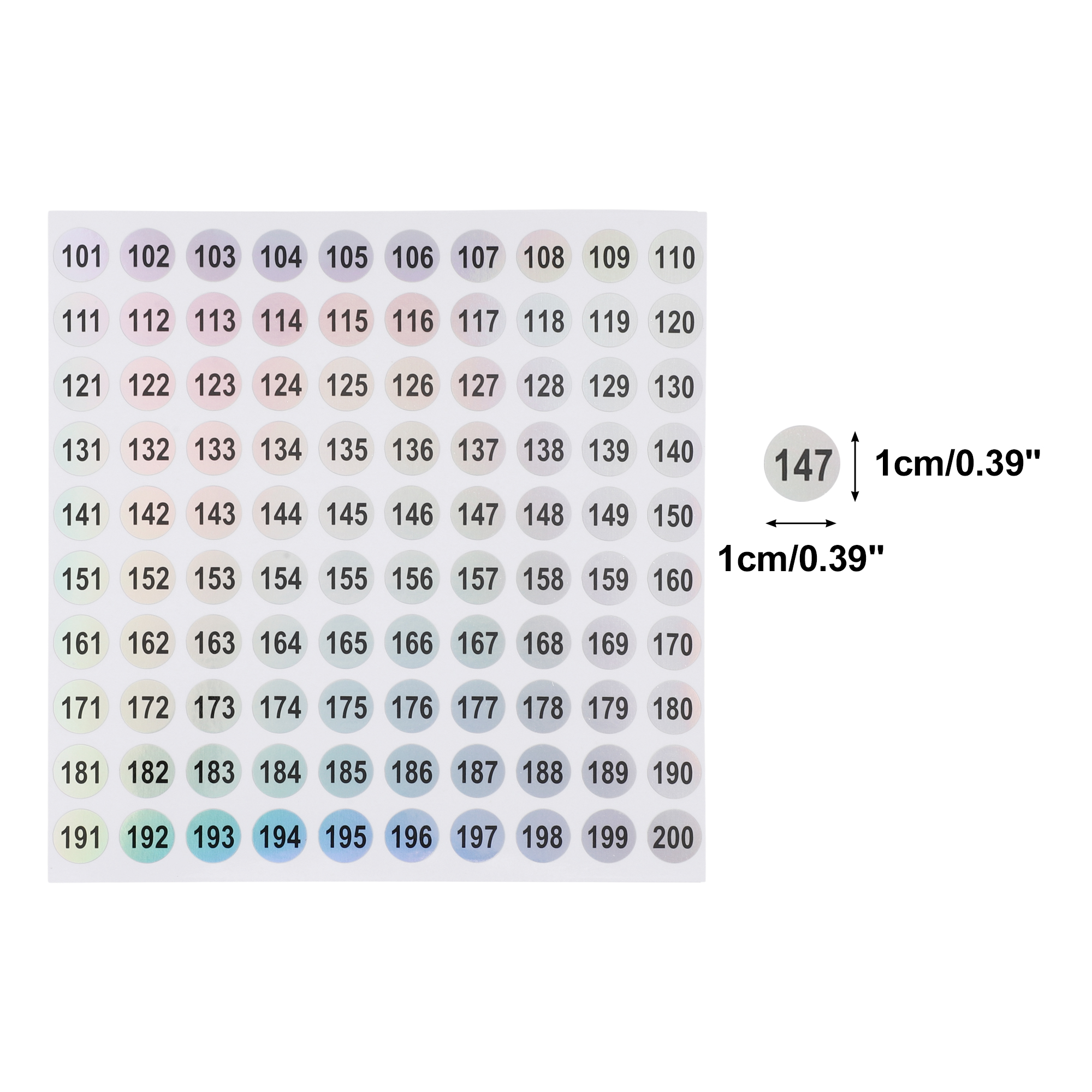 Unique Bargains Consecutive Numbers Gift Stickers 0.39"x0.39" 20Pcs Colorful (101-200)