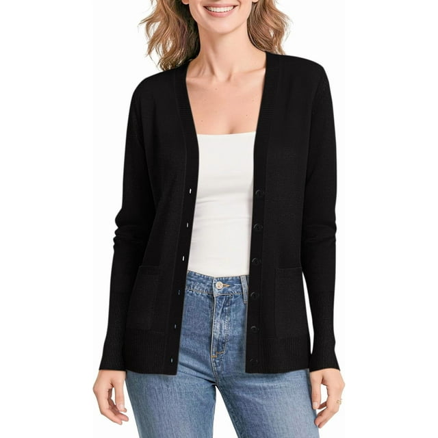 Urban CoCo Women's Button Down Lightweight Knit Cardigan Sweater with Pockets