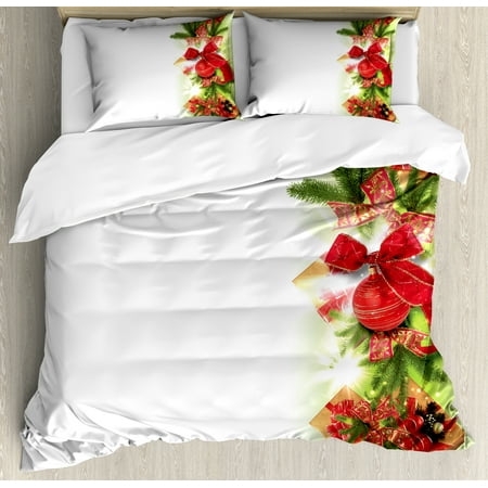 Christmas Duvet Cover Set Classical Ribbons Baubles Used To