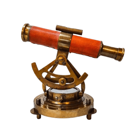 Alidade, Telescope Marine Vintage Brass & Leather With Direction Compass Base Marine Collectible Decorative Item