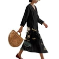 thumbnail image 3 of DISNIMO Dragonfly Lotus Print Women Casual Maxi Dresses V Neck Loose Dress Lightweight 3/4 Sleeve Shift Dress Fashion Fall Dresses for Women, S, 3 of 6