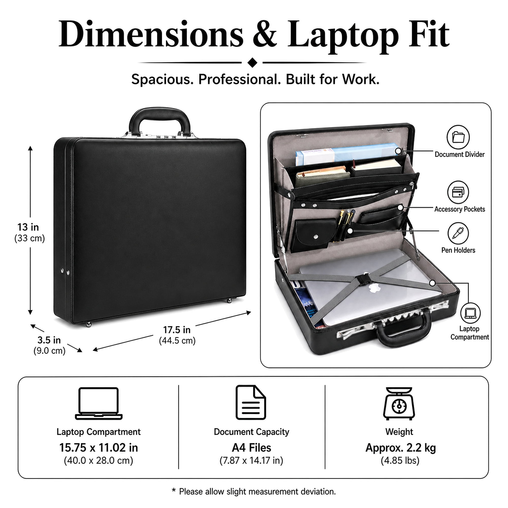 HAESTUS Briefcases for Men, Professional Leather Briefcase with Lock, Hard Shell Business Brief Case, Attache Case for 15.6" Laptop, Mens Hard Briefcase for Work Office Travel, Brown | Center Lock