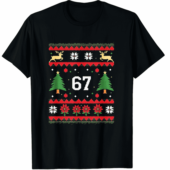 67 Christmas Costume Pajamas Xmas Holiday Number 67 T-Shirt (Men's, Women's)