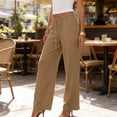 thumbnail image 4 of Tqcoqu Wide Leg Palazzo Pants for Women Casual Loose Drawstring Trendy Beach Linen Trousers with Pockets Vacation,Brown,Women's S-XXXL, 4 of 5