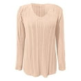 thumbnail image 6 of Sweaters For Women Solid Color Long Sleeve Knitted Pullover V Neck Tops Soft Comfortable Casual Everyday Wear Versatile Women Sweaters Beige L, 6 of 6