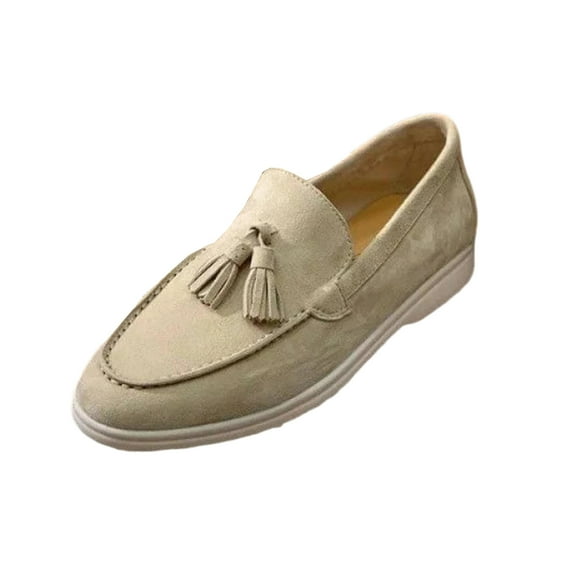 Willtoo Women's Suede Loafers with Tassels – Slip-On Dress Shoes for Casual– Fashionable & Comfortable Beige