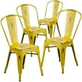 thumbnail image 1 of Commercial Grade 4 Pack Distressed Yellow Metal Indoor-Outdoor Stackable Chair, 1 of 9
