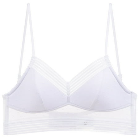 

HOTYA Womens Sexy Deep U Low Back Lace Bralette Thin Cup Polka Dot Bustier Top Sheer Mesh Wireless Seamless Solid Underwear Bra Lingerie