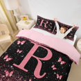 thumbnail image 3 of jejeloiu Butterfly Glitter Initial R Print Duvet Cover Set For Girls,Pink Monogrammed Theme Bedding Full For Kids,Pink Reversible,3pcs(No Comforter), 3 of 6
