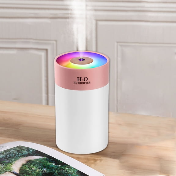 USB Cool Mist Humidifier with Colorful Night Light, 260ml Mini Portable Air Humidifier – Quiet Ultrasonic for Bedroom, Office, Baby Room, Plants – Easy Clean (White, Pink, Green)