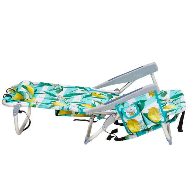 Alvantor 5-Position Folding Beach Chair with Aluminum Frame, Pillow, Cup Holder and Storage Pouch, Lemon
