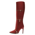 thumbnail image 2 of FSJ Women Fashion Polished Zippers Knee High Boots Pointed Closed Toe Side Zip Stiletto High Heel Long Boots Dress Shoes Size 12 Red, 2 of 5