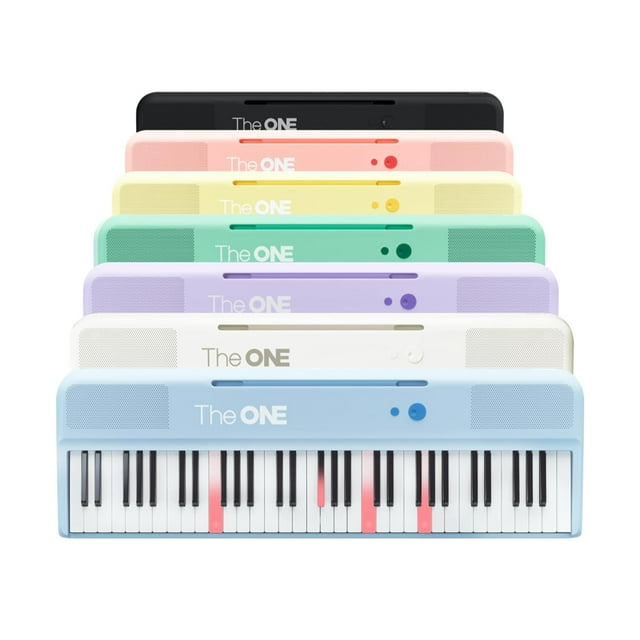 The ONE Smart Keyboard COLOR Teclado de piano de 61 teclas, teclado musical con 256 timbres, 64 polifonía, 2 parlantes, luces LED incorporadas y aplicaciones gratuitas (Azul)