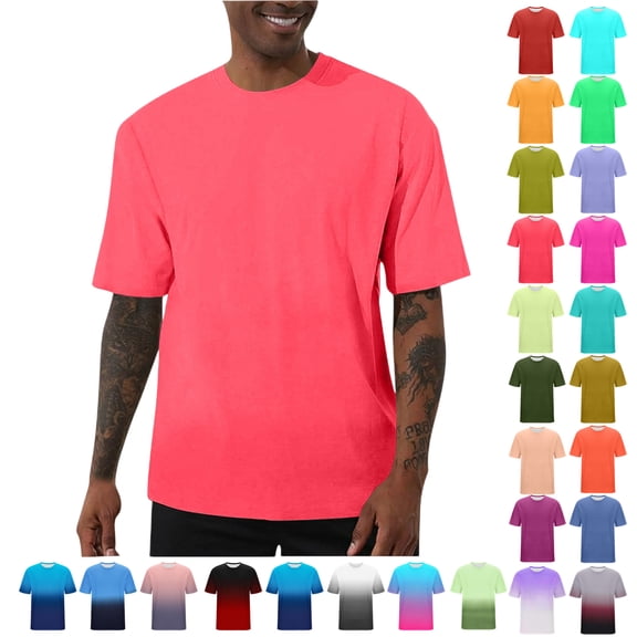 Man Solid Color Casual Loose Elastic Sports Short Sleeved Round-Neck Blouses,01-Watermelon Red_4XL