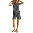 thumbnail image 7 of Cagogo Women Plus Size 2 Piece Shorts Set Casual Summer Vacation Outfits Loose Sleeveless Round Neck Tops Shorts Matching Lounge Sets Boho Cruise Travel Clothes, Navy M, 7 of 7