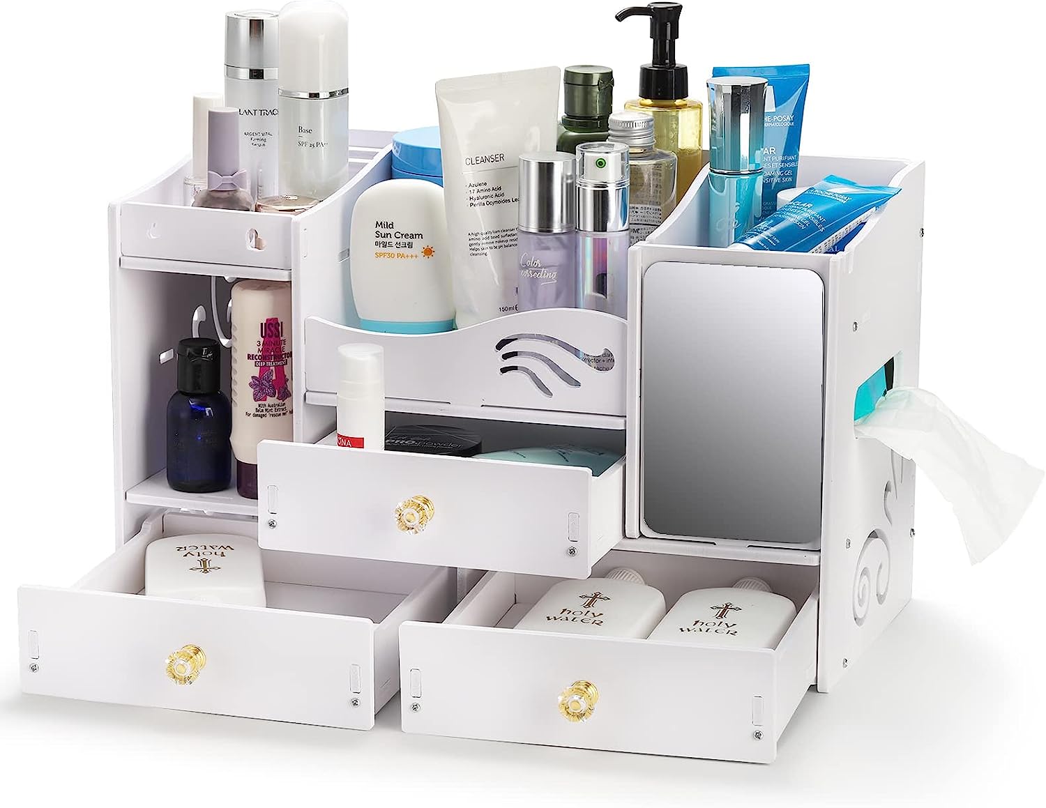 Makeup Organizer with Mirror for Vanity, Cosmetic Organizer Countertop