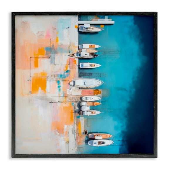 Stupell Industries Boat Harbor Aerial View Transportation Painting Black Framed Art Print Wall Art, 12 x 12