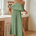 thumbnail image 3 of Black & Friday Deals Usmixi Jumpsuits for Women Beach Fashion Ruffle Layer Slit Elastic Waist Spaghetti Strap Long Jumpsuits Overalls Summer Formal Solid Round Neck Sleeveless Maxi Rompers Green l, 3 of 6