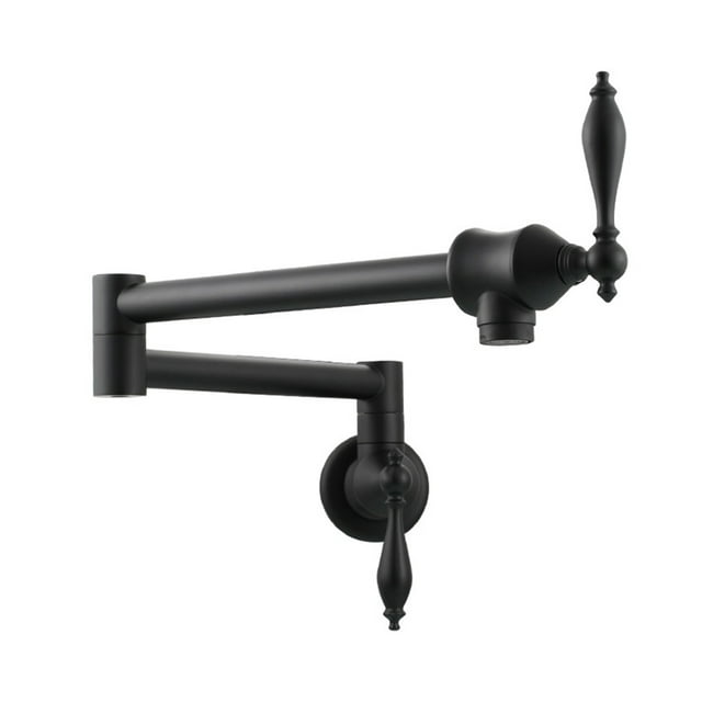 Wall Mount Kitchen Faucet Double Joint Swing Arm Pot Filler Sink Faucet, Matte Black ,High Water Flow Rate