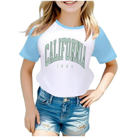 

MQLKF Boys And Girls US City Print Raglan Short Sleeve T Shirt 3426 Beautiful Comfortable Girls Tee