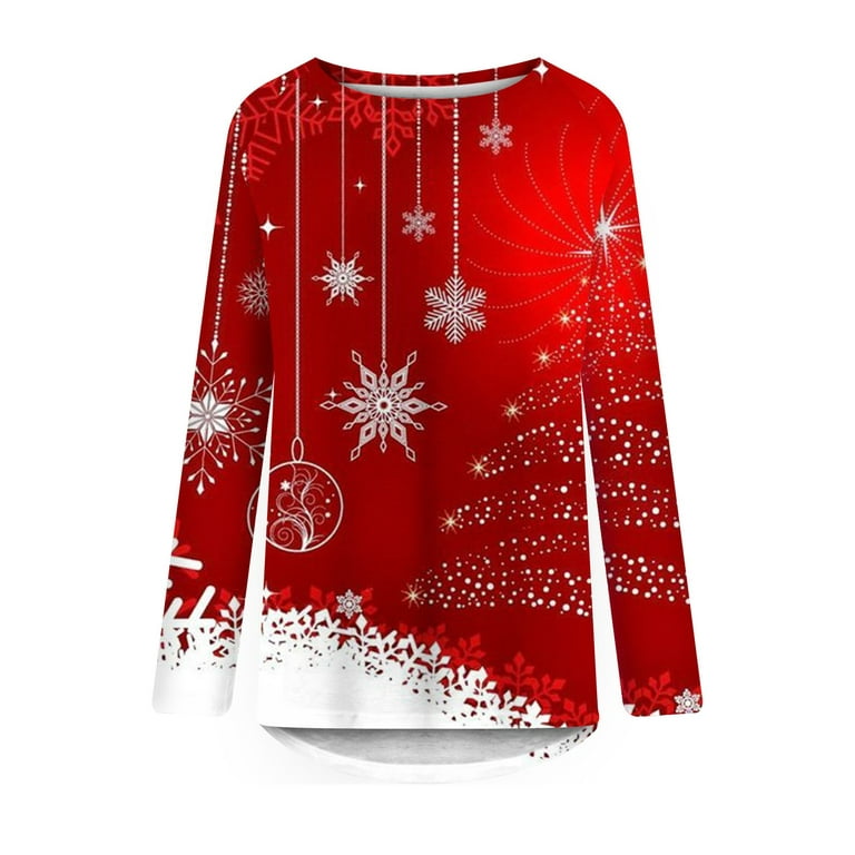 lightning deals of today prime clearance womens clothing Christmas Shirts  for Women Novelty Funny Graphic Lightweight Sweatshirt Xmas Tree Holiday