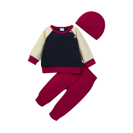 

Qiylii Little Boys Girls Outfit Long Sleeve Round Collar Tops+Long Pants+Hat