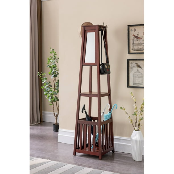 Kendall Cherry Wood Contemporary Entryway Hall Tree Coat Rack