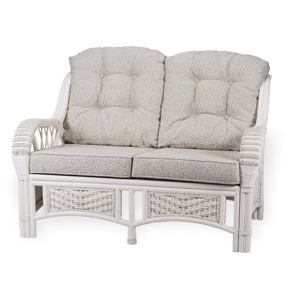 SK New Interiors Alexa Living Sofa/Loveseat White Color Natural Rattan Wicker Handmade Design with Cushion