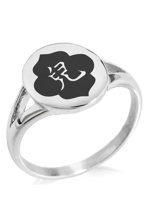 Stainless Steel Ukita Samurai Crest Minimalist Oval Top Polished Statement Signet Ring