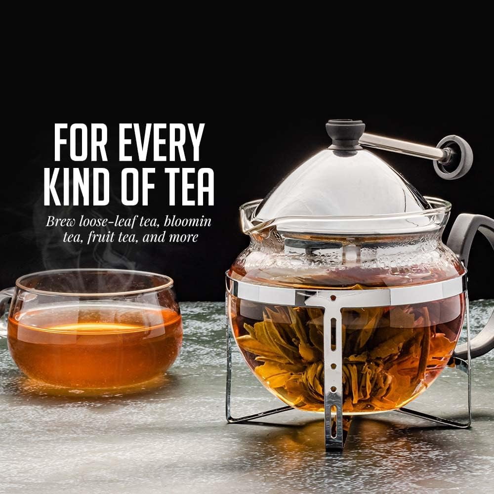OVENTE Glass Teapot with Removable Stainless-Steel Infuser for Blooming Tea and Loose Leaf, 17oz Borosilicate Glass Tea Maker Perfect for Personal and Everyday Use, Clear FGH17T